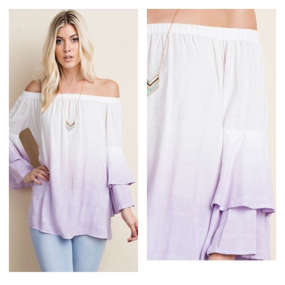Lavender Ombré Off Shoulder Peasant Top - Picture 2 of 3